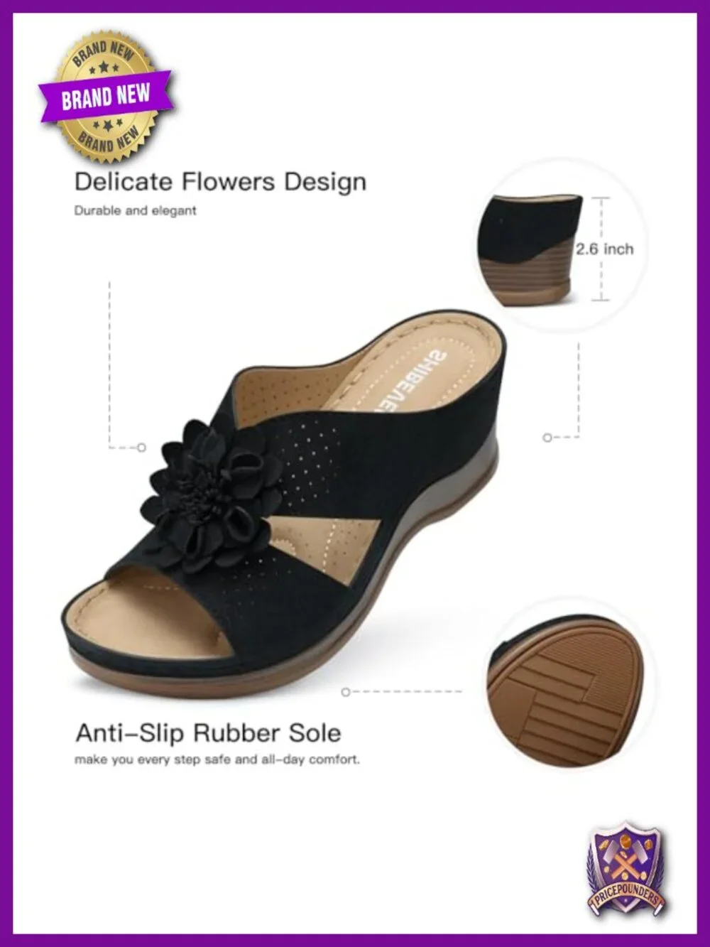 Wedge Sandals with Arch Support Slip-On Open Toe Bohemian Floral Platform